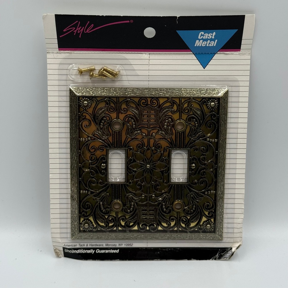AmerTac Antique Brass Filigree Double Toggle Wall‎ Plate Cast Metal 65TTAB NEW